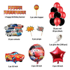 Boy'S Car Theme Decoration Combo Kit For Happy Birthday Decoration - 63 Pcs, Multicolor With Decoration Service At Your Place With Decoration Service At Your Place