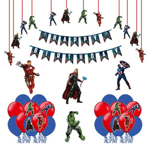 Avengers Happy Birthday Theme Party Decorations Items Combo Kit Set - 45Pcs With Banner, Cutouts, Balloons For Girls Boys Kids With Decoration Service At Your Place With Decoration Service At Your Place