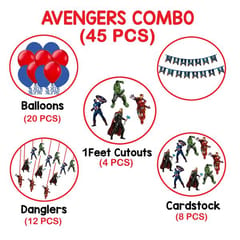 Avengers Happy Birthday Theme Party Decorations Items Combo Kit Set - 45Pcs With Banner, Cutouts, Balloons For Girls Boys Kids With Decoration Service At Your Place With Decoration Service At Your Place