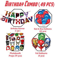 Super Hero Birthday Party Decoration Happy Birthday Banner, Super Hero Aluminum Balloon,Photo Bbooth And Metalic Balloon For Super Hero Themem Party Supplies(Pack Of 49)  With Decoration Service At Your Place