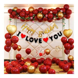 Elegant & Romantic Touch Of Red I Love You Banner Balloons Perfect For Happy Decorations Kit Of 45Pc With Decoration Service At Your Place