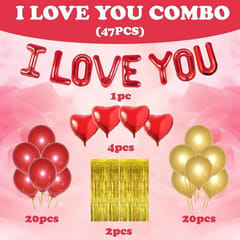 Elegant & Romantic Touch Of Red Gold I Love You Banner Balloons Perfect For Happy Decorations Kit Of 47Pc With Decoration Service At Your Place