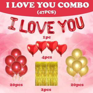Elegant & Romantic Touch Of Red Gold I Love You Banner Balloons Perfect For Happy Decorations Kit Of 47Pc With Decoration Service At Your Place