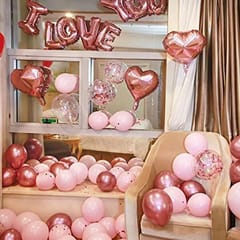 Elegant & Romantic Touch Of Red Gold I Love You Banner Balloons Perfect For Happy Decorations Kit Of 72Pc With Decoration Service At Your Place