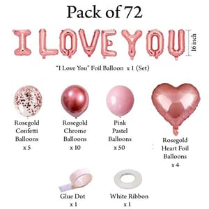 Elegant & Romantic Touch Of Red Gold I Love You Banner Balloons Perfect For Happy Decorations Kit Of 72Pc With Decoration Service At Your Place