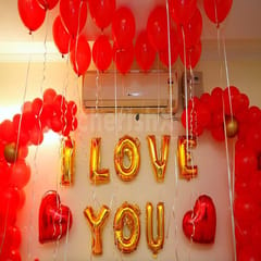 Elegant & Romantic Touch Of Red Gold I Love You Banner Balloons Perfect For Happy Decorations Kit Of 161Pc With Decoration Service At Your Place