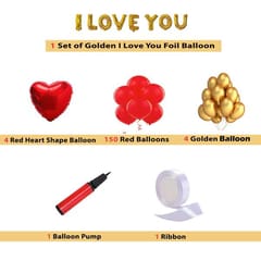 Elegant & Romantic Touch Of Red Gold I Love You Banner Balloons Perfect For Happy Decorations Kit Of 161Pc With Decoration Service At Your Place