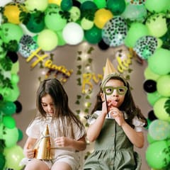 Jungle Theme Kids Birthday Decoration Items - Pack Of 108 Pcs- Bunting, Photobooth Props, Artifical Leaf, Fairy Light, ?Arch Tape, Balloon Pump - Forest Theme Birthday Party  With Decoration Service At Your Place