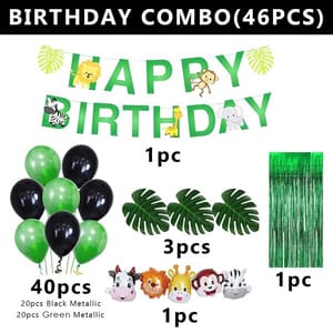 Jungle Theme Party Decoration Combo Balloon,Bunting, Character Foil Balloon 46Pcs For Kids, Boys Animal Theme Birthday Party Decorations, Animal Balloons, Birthday Theme,Theme Decoration With Decoration Service At Your Place