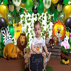 Jungle Safari Theme Exclusive Balloon Garland Kit With 12 Pieces Palm Leaves And 12 Pack Ivy Vines Leaf Garland Combo-78 Pcs With Decoration Service At Your Place