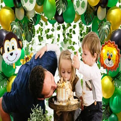 Jungle Safari Theme Exclusive Balloon Garland Kit With 12 Pieces Palm Leaves And 12 Pack Ivy Vines Leaf Garland Combo-78 Pcs With Decoration Service At Your Place