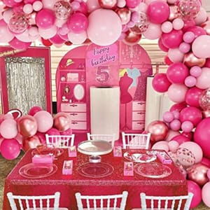 cPink Balloon Arch Garland Kit, Hot Pink Rose Gold Chrome Balloons For Birthday Shower Princess Theme Party Background Decorations-160Pcs With Decoration Service At Your Place