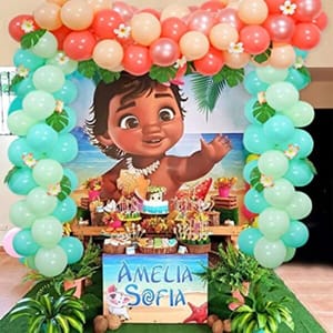 Tropical  Theme Balloon Garland Arch Kit, Hawaii Jungle Luau Moana Balloon Garland Palm Leaves Plumeria For Tropical Party Decorations Aloha Luau Party Kit Of 80Pc With Decoration Service At Your Place