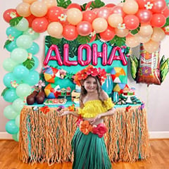 Tropical  Theme Balloon Garland Arch Kit, Hawaii Jungle Luau Moana Balloon Garland Palm Leaves Plumeria For Tropical Party Decorations Aloha Luau Party Kit Of 80Pc With Decoration Service At Your Place