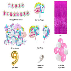 Birthday Decoration For Girls Kit Unicorn Theme Banner Decorations Items Pink Curtain Magical Unicorn Cutouts Birthday Decoration For Baby Girl (Pack Of 50,Pink & White) With Decoration Service At Your Place