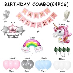 Unicorn Birthday Decorations For Girls - 64Pcs Combo Set Of Magical Unicorn Cutouts Birthday Decoration For Baby Girl With Decoration Service At Your Place