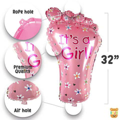 Set Of 42 Pcs Baby Girl Welcome Decoration Kit For Home / 15 White & 15 Pink Pastel Balloons, 1 Its A Girl! Welcome Pink Bottle , 2 Rosegold Star Foil Balloon, 1 Its A Girl! Welcome Pink Foot, 8 Letter Baby Girl Pink Foil Balloon For Kids Birthday Party New Born Baby Theme Decoration Kit  With Decorative Service At Your Place.