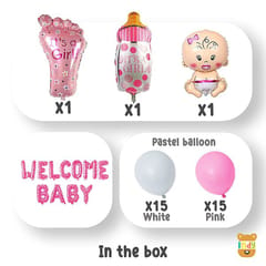 Baby Girl Welcome Home Decoration Kit, Foil Balloons, Baby Foot Bottle Shape Balloons For Kids Birthday Party Decoration Kit, Pink, 44Pcs  With Decorative Service At Your Place.