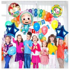 Coco Theme Birthday Party Decorations Kit- 59Pc Combo Includes Coco Cartoon Foil Balloons, 50 Multi Color Ballons, Happy Birthday Card Banner For Cartoon Bday Supplies With Decorative Service At Your Place.