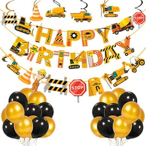 Construction Birthday Party Supplies Dump Truck Birthday Party Decorations Banner, Character Banner, Hanging Swirls And Balloon For Construction Theme Birthday Party 33 Pack With Decorative Service At Your Place.