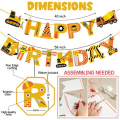 Construction Birthday Party Supplies Dump Truck Birthday Party Decorations Banner, Character Banner, Hanging Swirls And Balloon For Construction Theme Birthday Party 33 Pack With Decorative Service At Your Place.