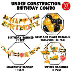 Construction Birthday Party Supplies Dump Truck Birthday Party Decorations Banner, Character Banner, Hanging Swirls And Balloon For Construction Theme Birthday Party 33 Pack With Decorative Service At Your Place.