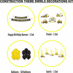 Construction Theme 1St Birthday Party Swirl Decoration Supplies Kit Including Jcb Posters Excavator Swirls Banner And Balloons (Yellow And Black) - Pack Of 56 Pieces  With Decorative Service At Your Place.