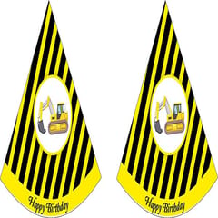 Construction Theme Birthday Decor For Boys 1St/2Nd Party Pack Including Kids Hats Banners Posters Danglers Cake Toppers And Balloons (Black And Yellow Kit Of 59 Pieces) With Decorative Service At Your Place.