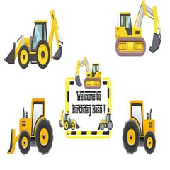 Construction Theme Birthday Decor For Boys 1St/2Nd Party Pack Including Kids Hats Banners Posters Danglers Cake Toppers And Balloons (Black And Yellow Kit Of 59 Pieces) With Decorative Service At Your Place.