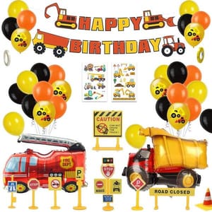 1St 2Nd Birthday Party Decorations For Boy Birthday Party Supplies With Happy Birthday Banner Construction Vehicle Fire Truck Foil Balloon (44Pcs)(Multi) With Decorative Service At Your Place.