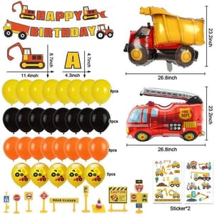 1St 2Nd Birthday Party Decorations For Boy Birthday Party Supplies With Happy Birthday Banner Construction Vehicle Fire Truck Foil Balloon (44Pcs)(Multi) With Decorative Service At Your Place.