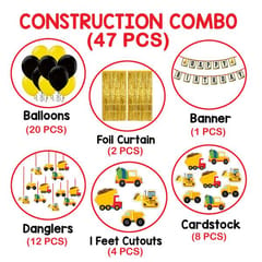 Construction Theme Birthday Decorations Items Combo Set - 47Pcs With Banner, Gold Foil Curtains,Cutouts,Balloons - Happy Birthday Decoration Kit For Girls / Boys Birthday Decorations  With Decorative Service At Your Place.