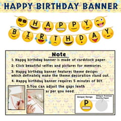 Emoji Theme Birthday Decoration Kit Combo - 38Pcs Bunting (Cardstock), Balloon, Foil Curtain, Foil Balloon Set For Kids, Boys,Girls Supplies/ Smiley Birthday Theme For Kids  With Decorative Service At Your Place.