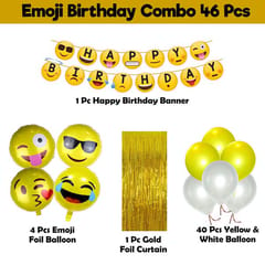 Emoji Theme Birthday Decoration Kit Combo - 46Pcs Bunting, Balloon, Foil Curtain, Foil Balloon Set For Kids, Boys,Girls Supplies/ Birthday Items/ Kids Birthday Decoration Items With Decorative Service At Your Place.