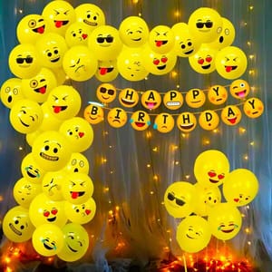 Emoji Theme Birthday Decoration Kit Combo - 52Pcs Banner, Balloon, Led Light Set For Kids, Supplies/ Smiley Birthday Items/ Kid  With Decorative Service At Your Place.
