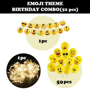 Emoji Theme Birthday Decoration Kit Combo - 52Pcs Banner, Balloon, Led Light Set For Kids, Supplies/ Smiley Birthday Items/ Kid  With Decorative Service At Your Place.