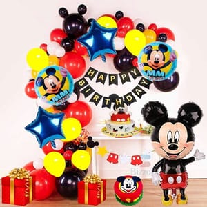 Mickey Mouse Combo Pack Of 46 Pcs | Mickey Mouse 5 Pcs Foil Balloons Set | Happy Birthday Banner | 40 Metallic Balloons - Theme Decoration Items With Decorative Service At Your Place.