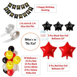 Mickey Mouse- Combo Pack Of 58 Pcs | 5 Pcs Star Foil Balloons | Happy Birthday Banner | 50 Metallic Balloons, Glue Dot & Tape- Theme Decoration Items With Decorative Service At Your Place.