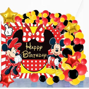 Mickey Mouse Birthday Decoration Balloon Garland Kit Set - 50Pcs For Balloon Set For Birthday Decoration - Red And Black Balloons For Decoration With Decorative Service At Your Place.