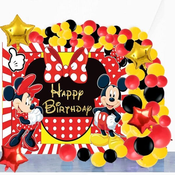 Mickey Mouse Birthday Decoration Balloon Garland Kit Set - 50Pcs For Balloon Set For Birthday Decoration - Red And Black Balloons For Decoration With Decorative Service At Your Place.