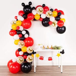 Mickey Mouse Birthday Decoration Balloon Garland Kit Set - 65Pcs For Balloon Set For Birthday Decoration - Red And Black Balloons For Decoration With Decorative Service At Your Place.