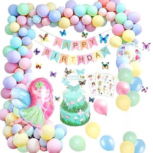 Butterfly Theme Birthday Decorations Girls - 81Pcs Birthday Decorations Kit For Girls , Birthday Decoration Items, Birthday Decoration Combo Set With Decorative Service At Your Place.