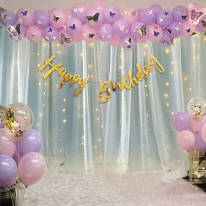 Happy Birthday Decorations For Girls Kit Butterfly Theme Combo - 80Pcs Birthday Decoration For Girls, Purple Theme Decor Items Set With Decorative Service At Your Place.