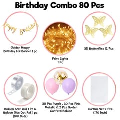 Happy Birthday Decorations For Girls Kit Butterfly Theme Combo - 80Pcs Birthday Decoration For Girls, Purple Theme Decor Items Set With Decorative Service At Your Place.