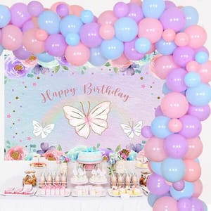 Butterfly Theme Birthday Party Decorations For Girls Butterfly Party Supplies With Happy Birthday Backdrop Banner Balloons -61Pc With Decorative Service At Your Place.