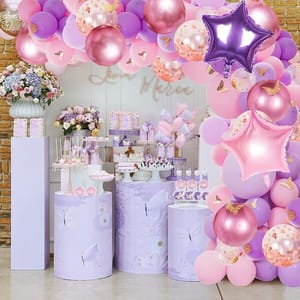 Butterfly Pink And Purple Balloon Garland Kit, Butterfly Theme Balloon Arch With Gold Butterfly Star Foil Balloons For Girls With Decorative Service At Your Place.