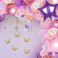 Butterfly Pink And Purple Balloon Garland Kit, Butterfly Theme Balloon Arch With Gold Butterfly Star Foil Balloons For Girls With Decorative Service At Your Place.