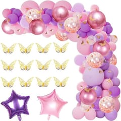 Butterfly Pink And Purple Balloon Garland Kit, Butterfly Theme Balloon Arch With Gold Butterfly Star Foil Balloons For Girls With Decorative Service At Your Place.