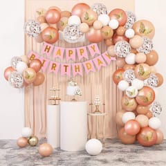 Rose Gold Birthday Decoration Kit - Pack Of 74 With Golden 3D Butterflies, Birthday Decoration Items With Latex & Rose Gold Confetti Balloons  With Decorative Service At Your Place.