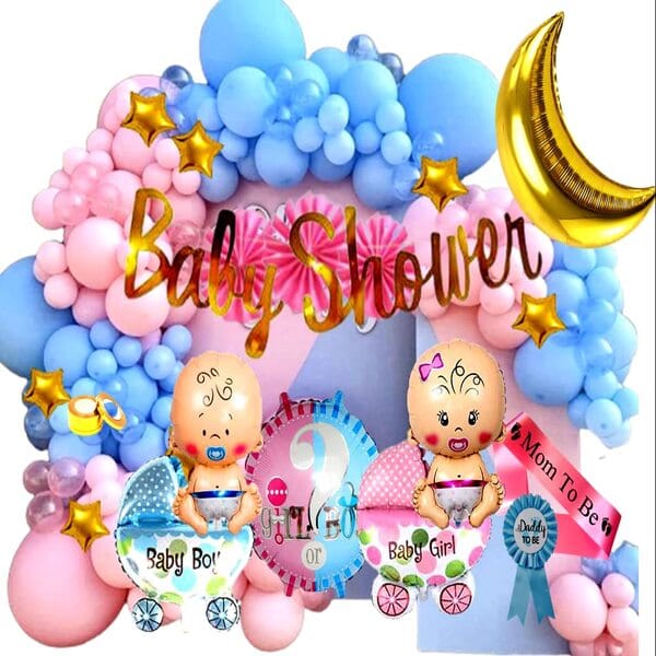 Baby Shower Decoration Combo (Pink, Blue) Kit Of 60 Pieces  With Decorative Service At Your Place.